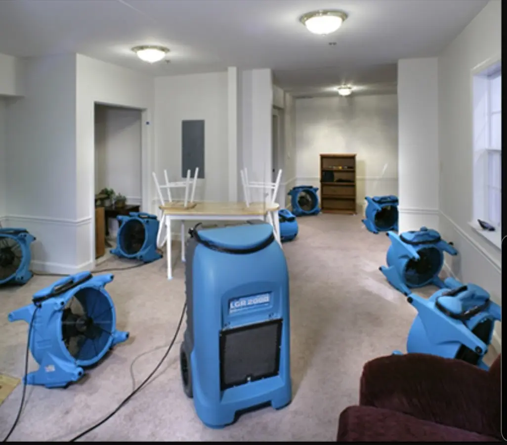 Air movers and dehumidifier setup for Water Extraction & Removal in Highland