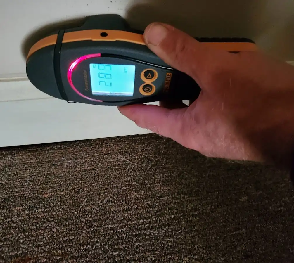 Moisture detection at baseboard during Burst Pipe Cleanup in Highland